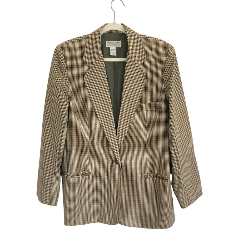 Vintage 80s Banana Republic Safari & Travel Clothing Co. Checkered Blazer